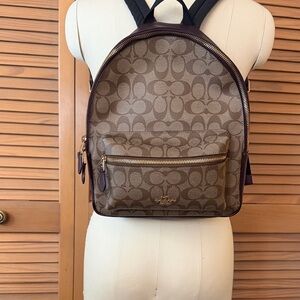 Coach Brown and Tan Signature Backpack